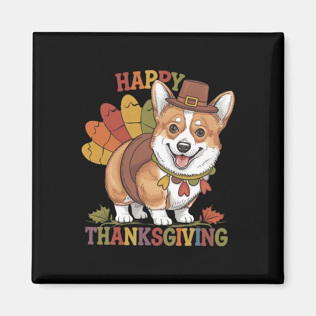 Aimant Thanksgiving Corgi Dog Turkey  (Devant)