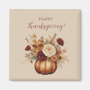 Aimant Thanksgiving-Watercolor Citrouille et fleurs-