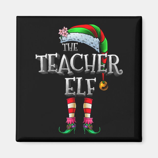 Aimant The Teacher Elf Shirt Matching Family Funny Christ (Devant)