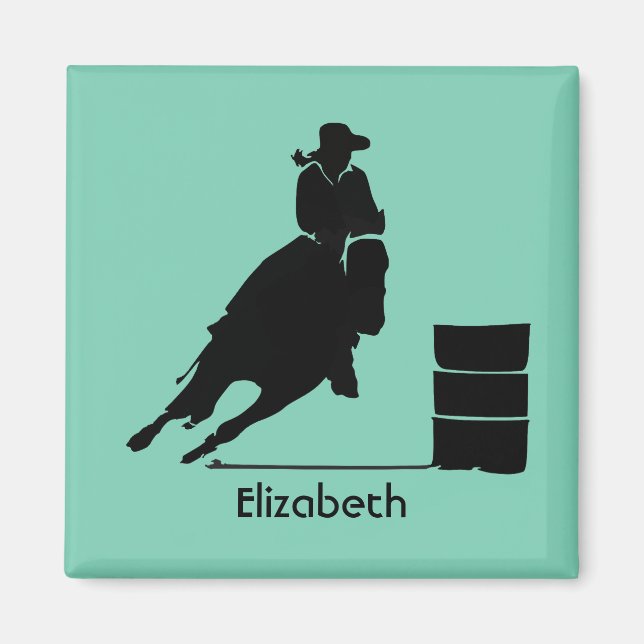 Aimant Thème Rodéo Personnalisé Cowgirl Barrel Racer (Devant)