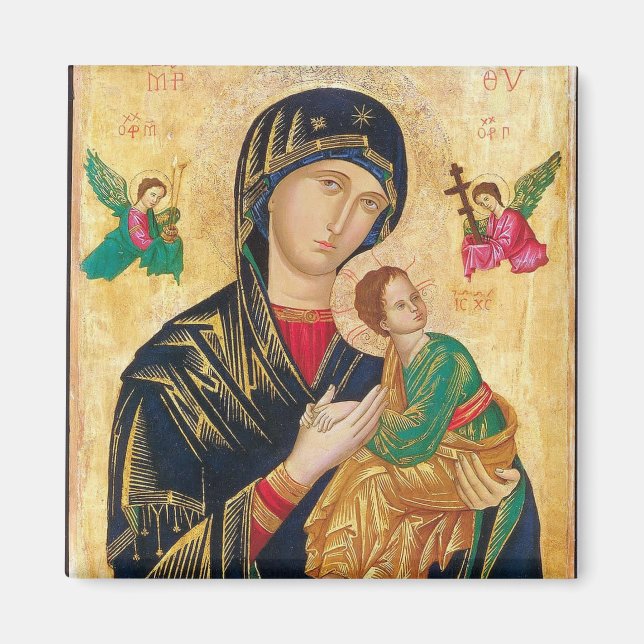 Aimant Theotokos et le Christ enfant avec les anges icône (Devant)