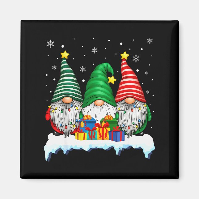 Aimant Three Gnomes Tree Lights Men Women Matching Xmas H (Devant)