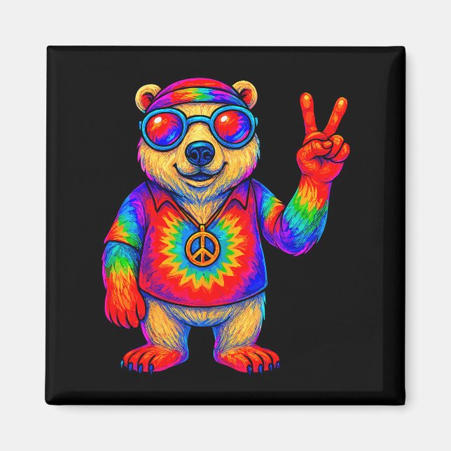 Aimant Tie-dye Lar Bear Peace Sign Hip  (Devant)