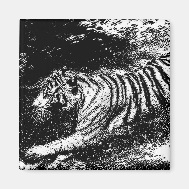 Aimant Tigre d'attaque noir et blanc (Devant)