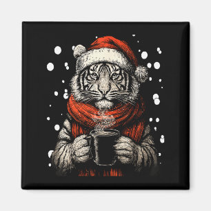 Aimant Tigre de Noël avec chapeau de Père Noël amateur de