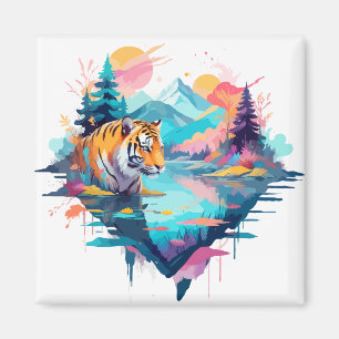 Aimant Tigre Faune Animaux Nature Extérieure Aquarelle