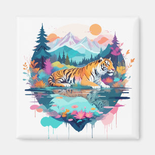 Aimant Tigre Faune Animaux Nature Extérieure Aquarelle