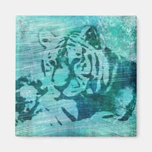 Aimant Tigre grunge bleu
