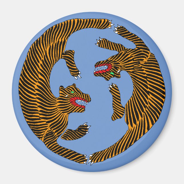 Aimant Tigres d'art populaire japonais (Devant)