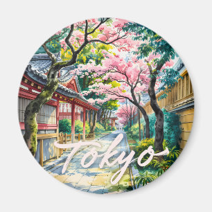 Aimant Tokyo Cerisier Aquarelle Japon Traditionnel