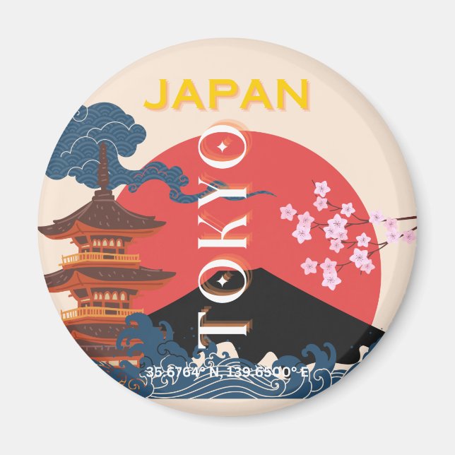 Aimant Tokyo Japan Travel Art, Retro Travel Art (Devant)