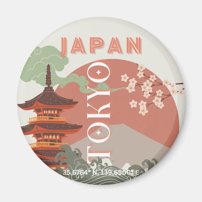 Aimant Tokyo Japan Travel Art, Retro Travel Art (Devant)