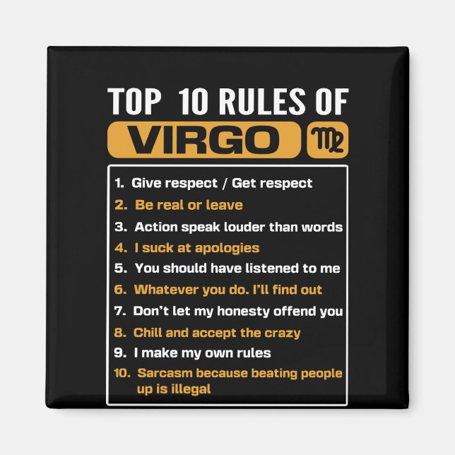 Aimant Top 10 des règles de Virgo, Funny Virgo Facts, Zod (Devant)