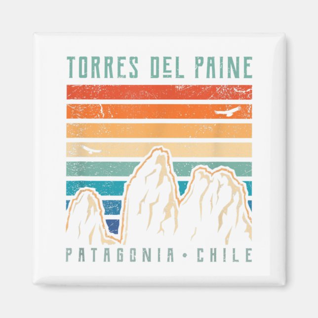 Aimant Torres del Paine T Shirt Retro Chili Mountain Hiki (Devant)