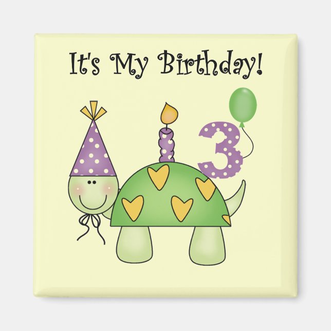 Aimant Tortue 3ème Anniversaire Tshirts et cadeaux (Devant)