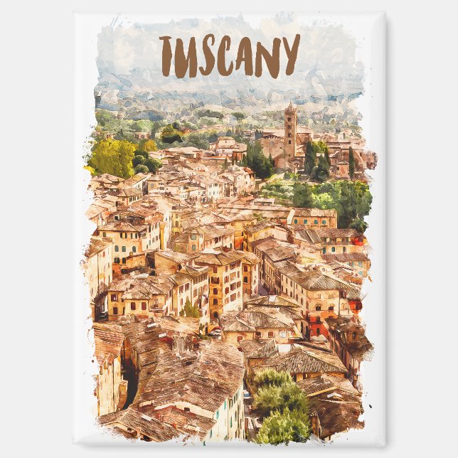 Aimant Toscane colorée Italie Aquarelle Vue (Recto)