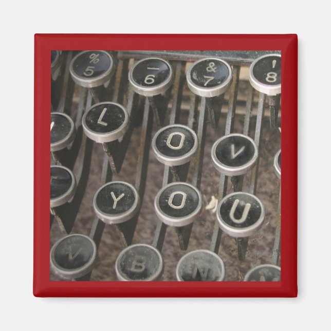 Aimant Touches de machine à écrire "Je t'aime" (Devant)