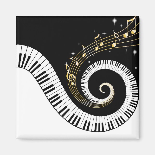Aimant Touches de piano et notes de musique d'or (Devant)