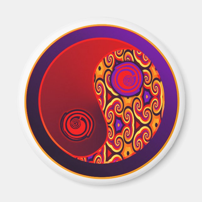 Aimant Tourbillons rouges et violets Yin Yang (Devant)