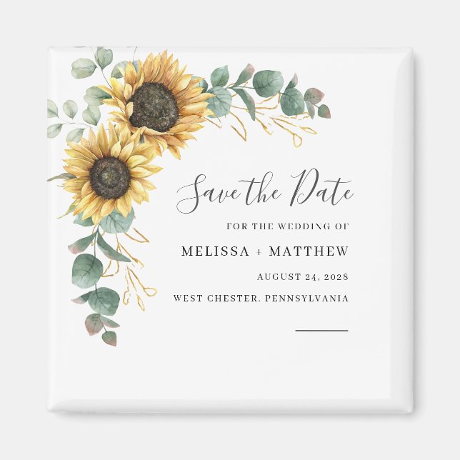 Aimant Tournesol Eucalyptus Floral Enregistrer La Date (Devant)