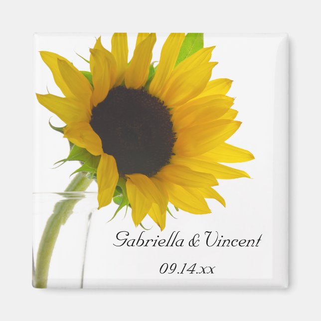 Aimant Tournesol jaune sur blanc Enregistrer la date Mari (Devant)