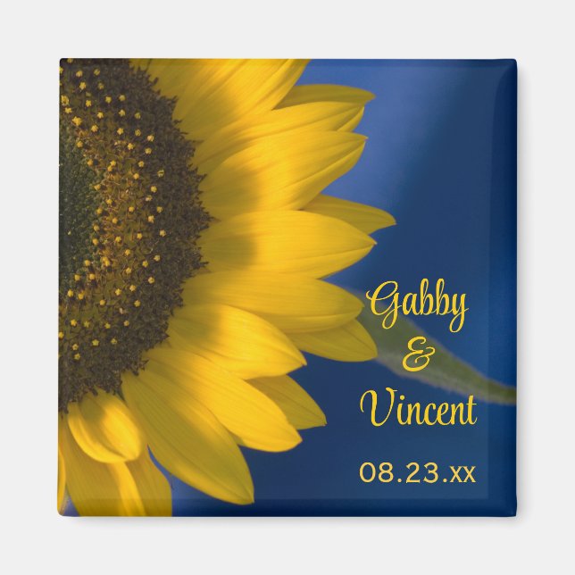 Aimant Tournesol jaune sur Mariage bleu (Devant)