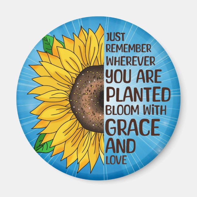Aimant Tournesol tiré à la main et citation (Devant)
