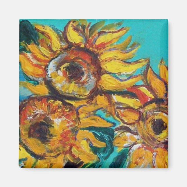 AIMANT TOURNESOLS EN TURQUOISE BLEU (Devant)