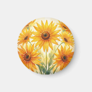 Aimant Tournesols Jaune Orange Floral Aquarelle Vibrante