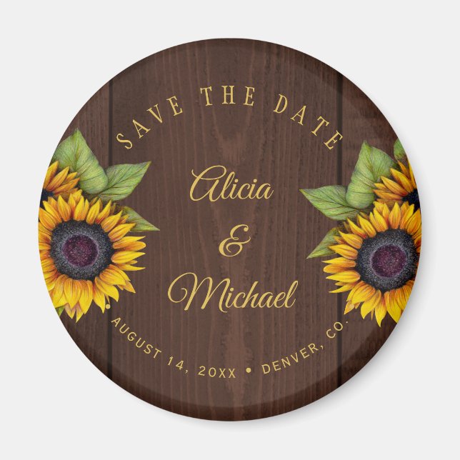 Aimant Tournesols rustiques chic grange bois mariage enre (Devant)