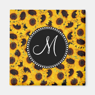Aimant Tournesols vibrants de monogramme beaux floraux