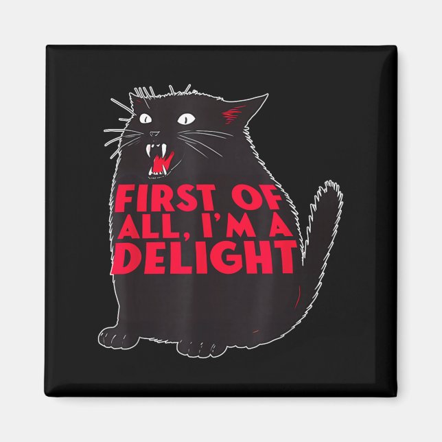 Aimant Tout d'abord, je suis un chat noir rugissant drôle (Devant)