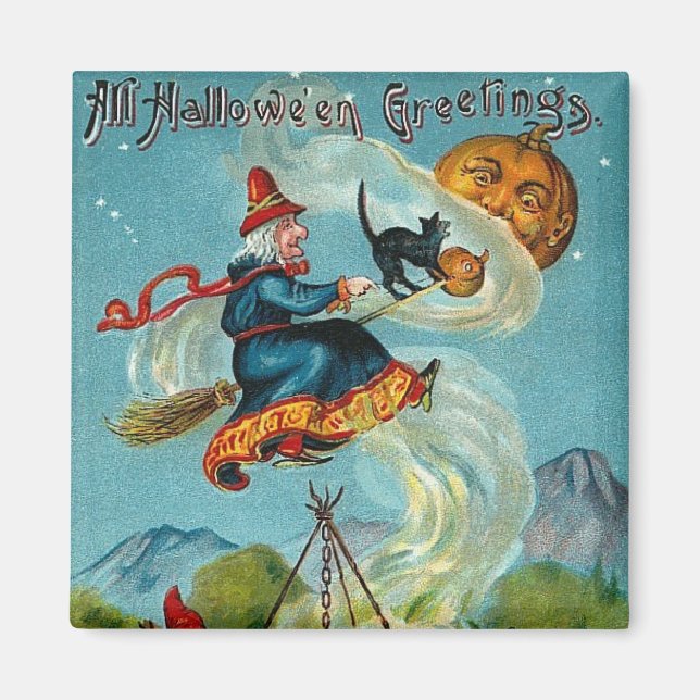 Aimant Toutes les salutations d'Halloween Volying Witch (Devant)