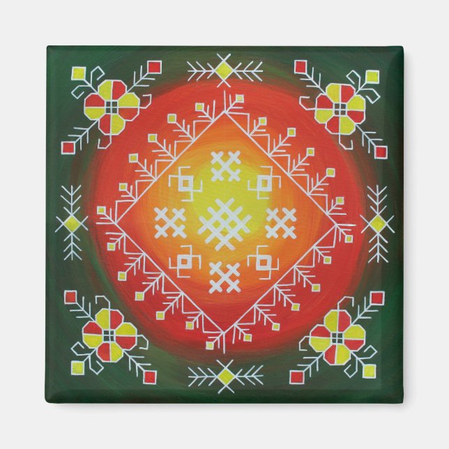 Aimant Traditional Latvian folk art with symbols painting (Devant)