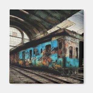 Aimant Train abandonné avec graffitis Art de rue urbain