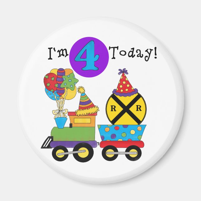 Aimant Train d'anniversaire 4e Anniversaire Tshirts et ca (Devant)