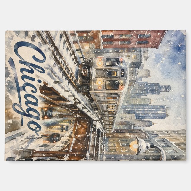 Aimant Train de la Chicago El dans la neige hivernale (Recto)