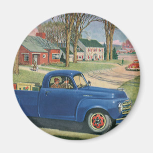 Aimant Transport vintage, Camion bleu classique