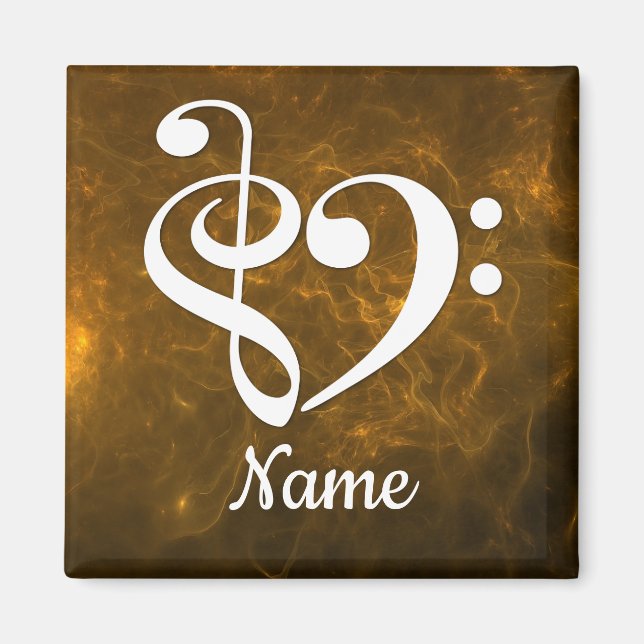 Aimant Treble Clef Bass Clef Heart Gold Nebula Customisé (Devant)