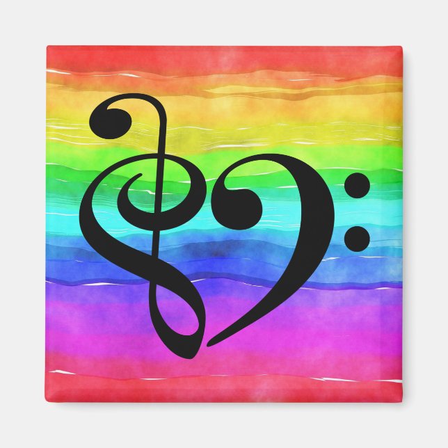 Aimant Treble Clef Bass Clef Musical Heart Rainbow Stripe (Devant)