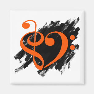 Aimant Treble et Bass Clef Coeur de musique Orange