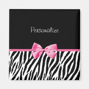 Aimant Trendy Black And White Zebra Print Rose Ribbon