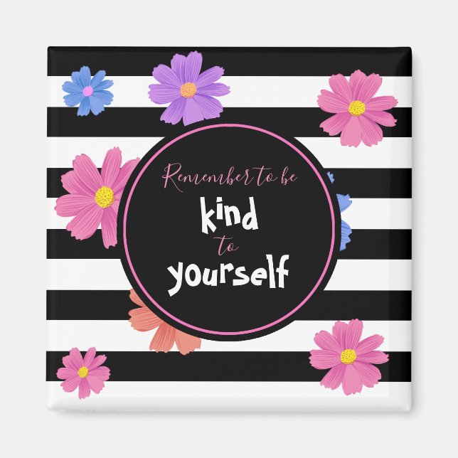 Aimant Trendy Floral noir & blanc rayures Inspirationnell (Devant)