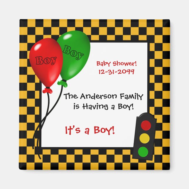 Aimant Trendy Race Car Checkers Baby shower garçon (Devant)