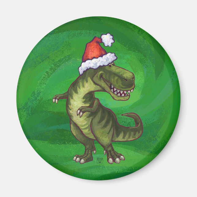 Aimant TRex à Santa Hat sur Green (Devant)
