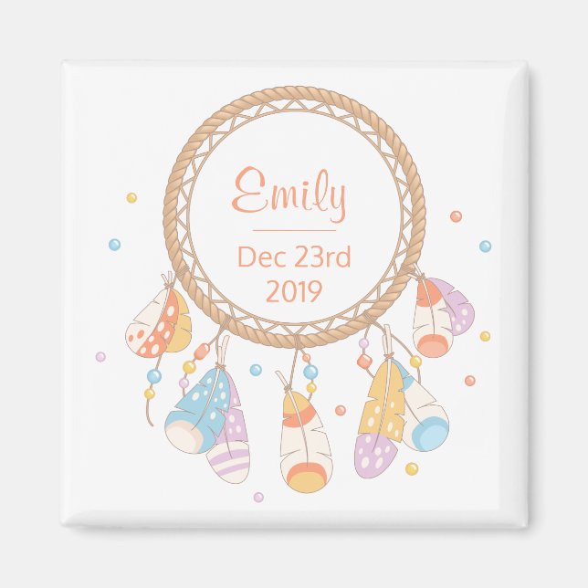 Aimant Tribal Boho Dreamcatcher New Baby Keepsaké (Devant)