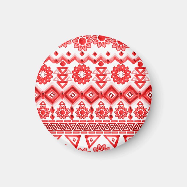 Aimant Tribus rouge, motif ethnique aquarelle. (Devant)