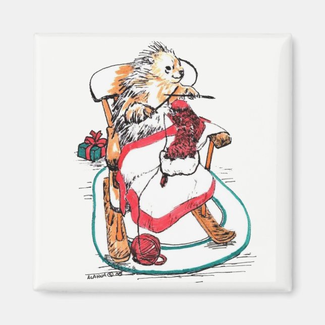 Aimant Tricot de porc-épic de Noël amusant (Devant)