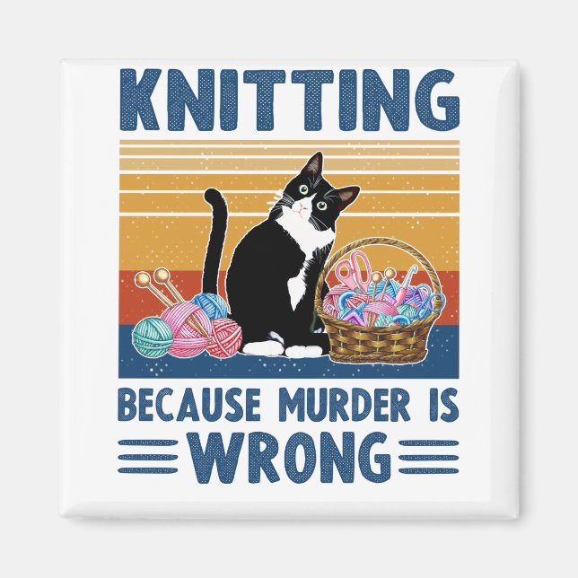 Aimant tricot parce que le meurtre est faux, chat noir, d (Devant)