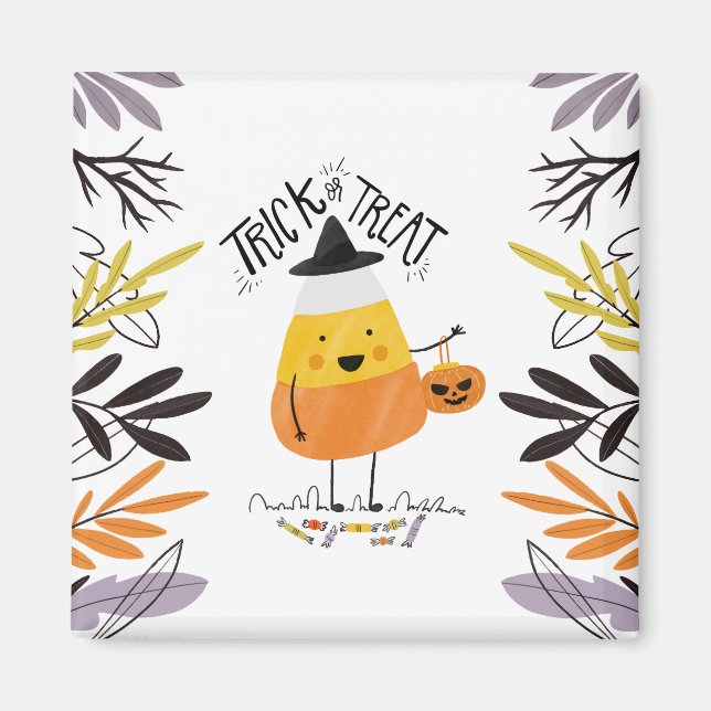 Aimant Tricoter ou traiter l'Halloween du maïs bonbon | M (Devant)